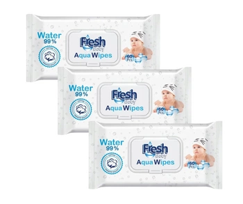 Zestaw 3 opakowań Aqua białe chusteczki Wipes Fresh Baby 60szt