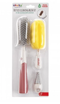 Szczotka silikonowa z wymienną końcówką do butelek i smoczków Akuku