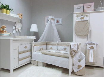 Pościel dziecięca do łóżeczka 5-el. Savea; słonie beżowe; 90x120cm