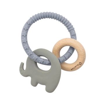 Gryzaczek silikonowo-drewniany z kółkiem, Olmitos; słoń zielony