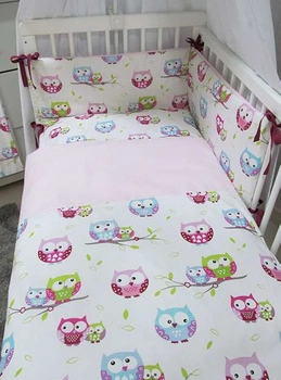 Pościel dziecięca do łóżeczka 5-el. Savea; sowy różowe; 90x120cm