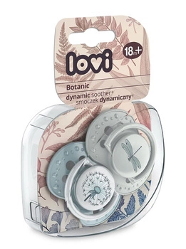 Smoczek silikonowy dynamiczny 18+m 2 szt Botanic Boy Lovi; szary i niebieski