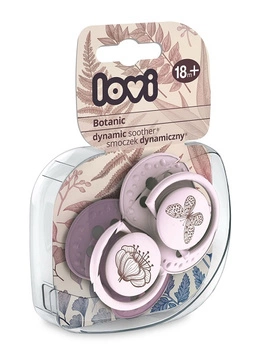 Smoczek silikonowy dynamiczny 18+m 2 szt Botanic Girl Lovi; różowy i fioletowy
