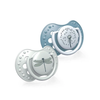 Smoczek silikonowy dynamiczny 3-6m 2 szt Botanic Boy Lovi; szary i niebieski