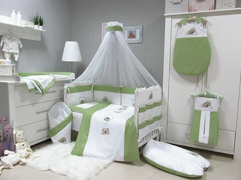 Pościel dziecięca do łóżeczka 5-el. Savea; misie zielone; 90x120cm