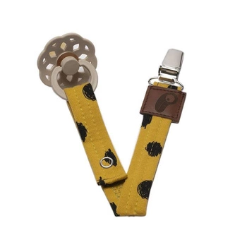 Hi Little One - zawieszka do smoczka z organicznej bawełny GOTS Leopard Mustard