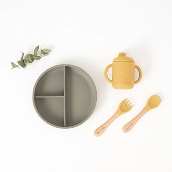 Zestaw obiadowy silikonowy 5-elem., Olmitos; zielony