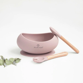 Miseczka silikonowa ze sztućcami, Olmitos; różowa